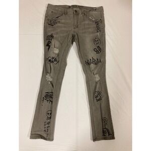 Ninth Hall Rogue Skinny Jeans Men's 36 Gray Denim Graphic Printed Distressed